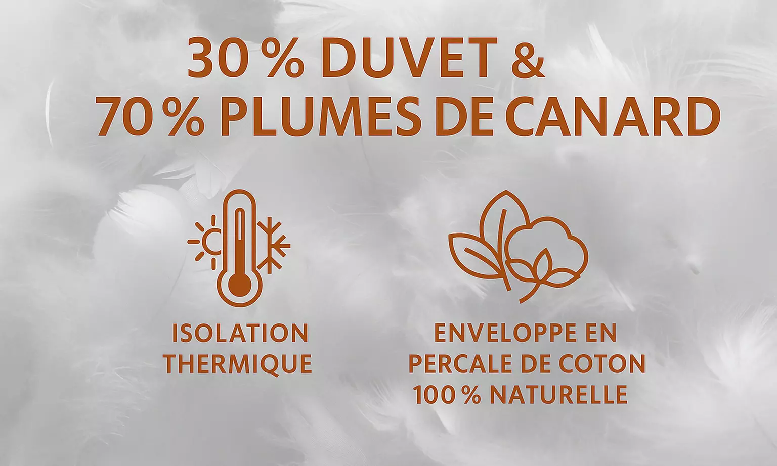 Couette chaude duvet et plumes de canard, 350 g/m², enveloppe en percale de coton 100 % naturelle, confection en France - Second Medium