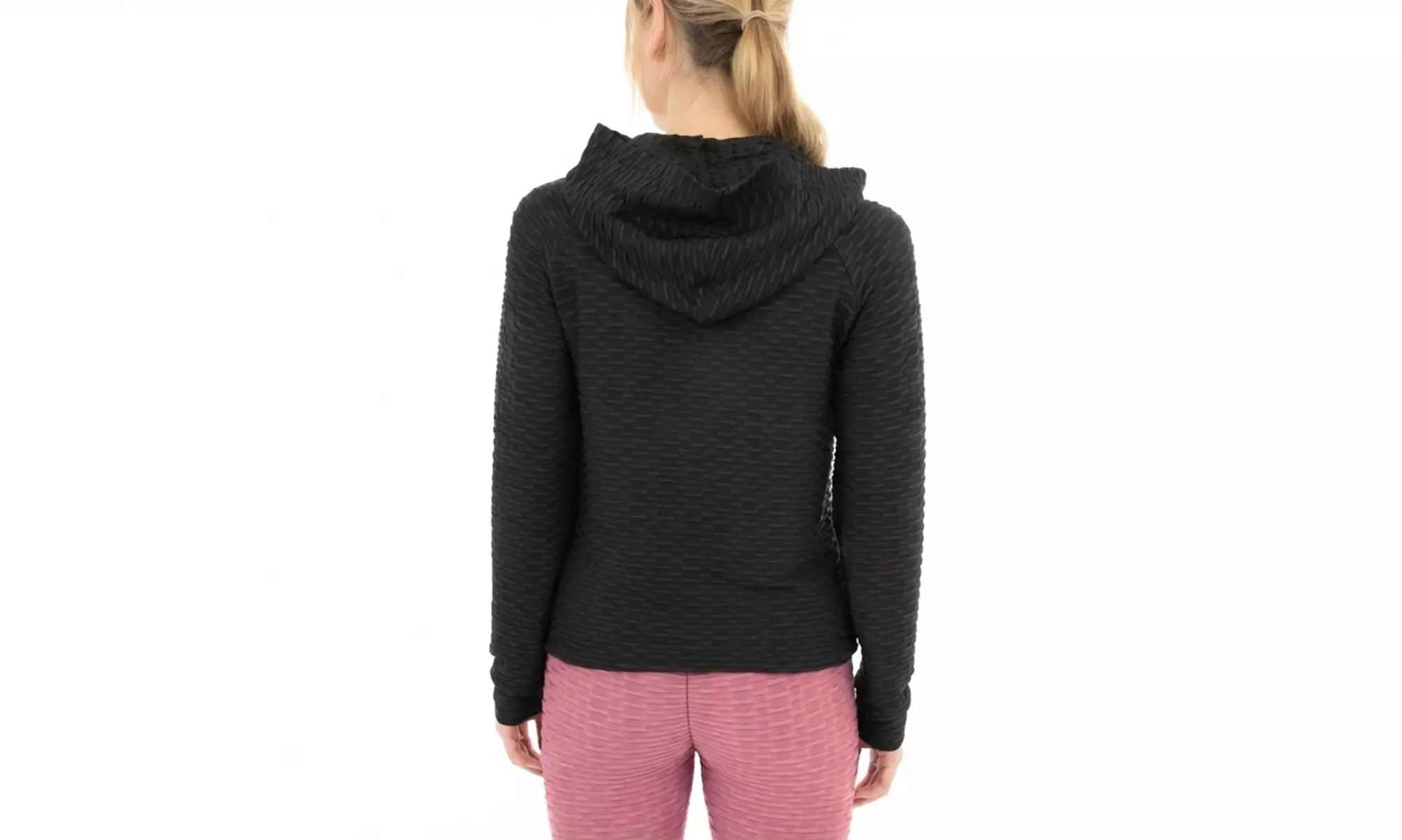 Honeycomb Texture Zip-Up Jacket with Elasticated Waist