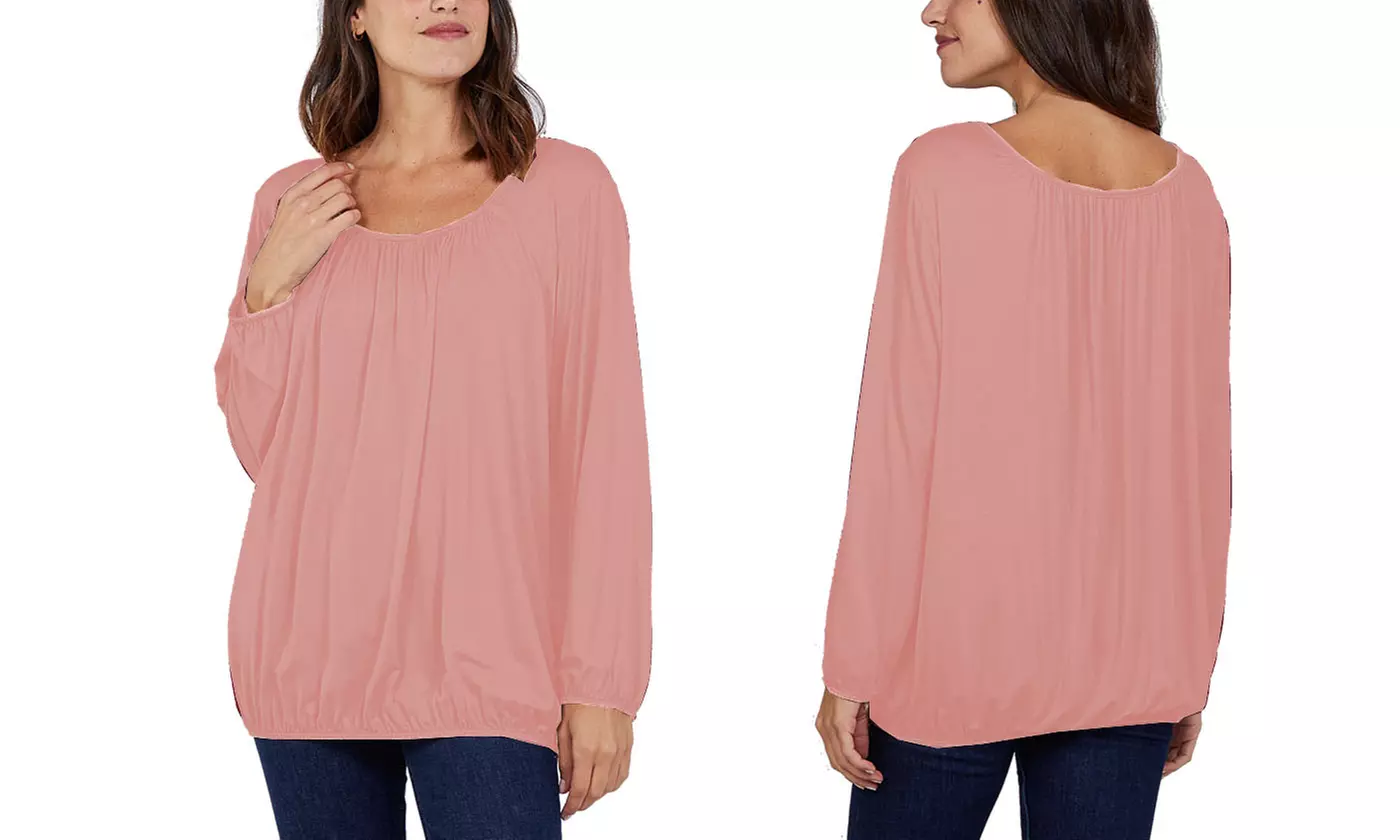 Ladies Baggy Fit Ruched Neck Long Sleeve Top