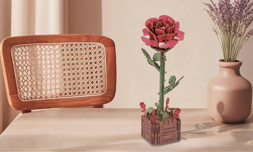 Image 3: LEGO Inspired 3D Wooden Flower Puzzle Set