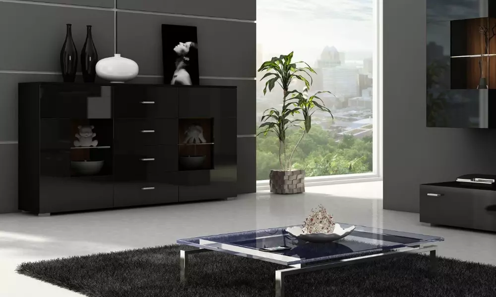 Selsey Kommode „Mataro“ in Schwarz mit oder ohne LED-Beleuchtung - Second Medium