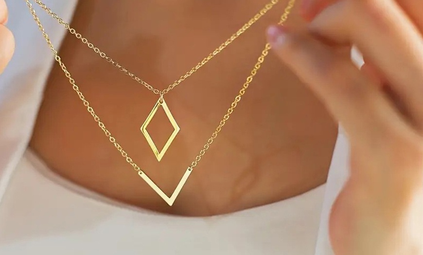 Image 1: Geo Earrings and V Necklace Set