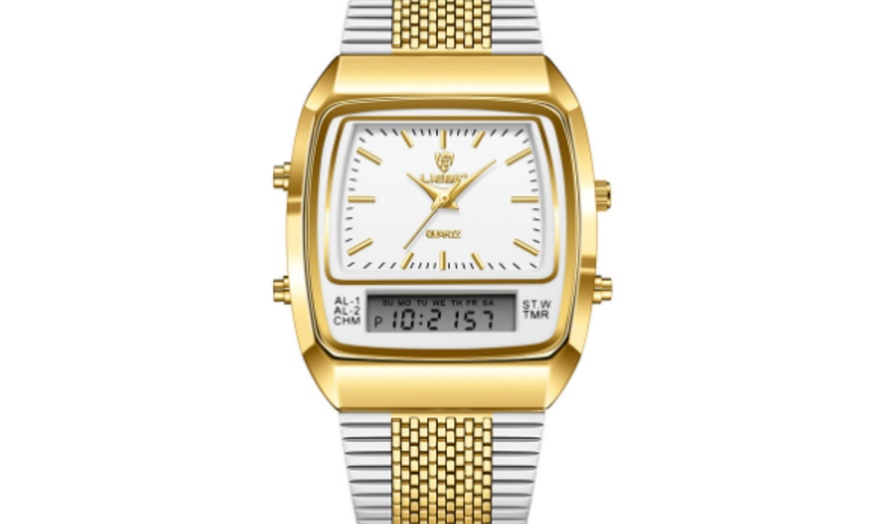 Image 4: Men's Luminous Dual-Display Quartz Watch