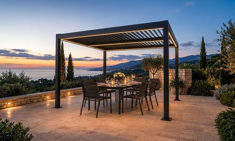 Pergola bioclimatique 3 x 3 m Mill de Kocoon en aluminium lames orientables et éclairage LED, Black