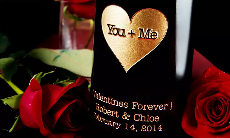 Personalized Valentine's Day Wine Bottle - Hand-Etched Custom Keepsake Gift for Him or Her - Unique Romantic Design