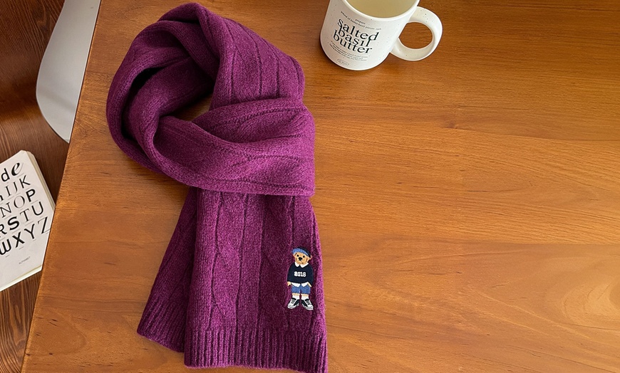 Image 10: Vintage Bear Design Wool Blend Scarf