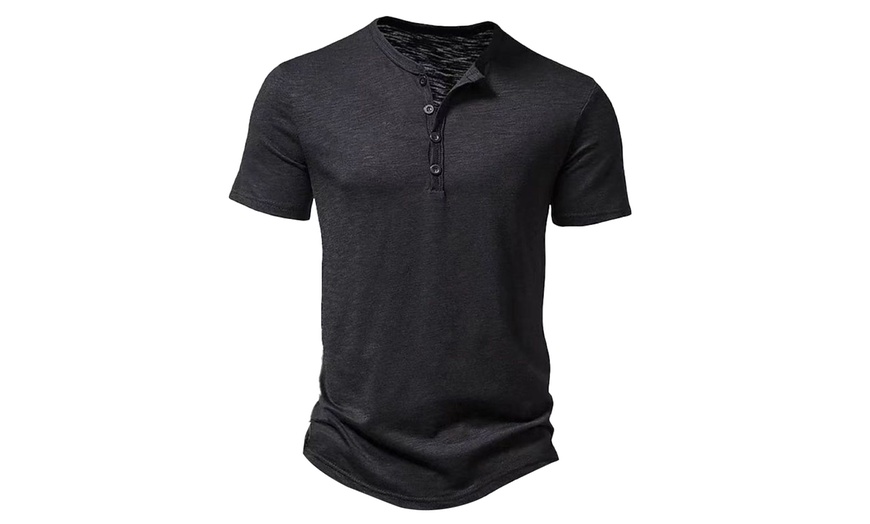 Image 6: Men's Solid Colour Henley Collar Polo T-Shirt