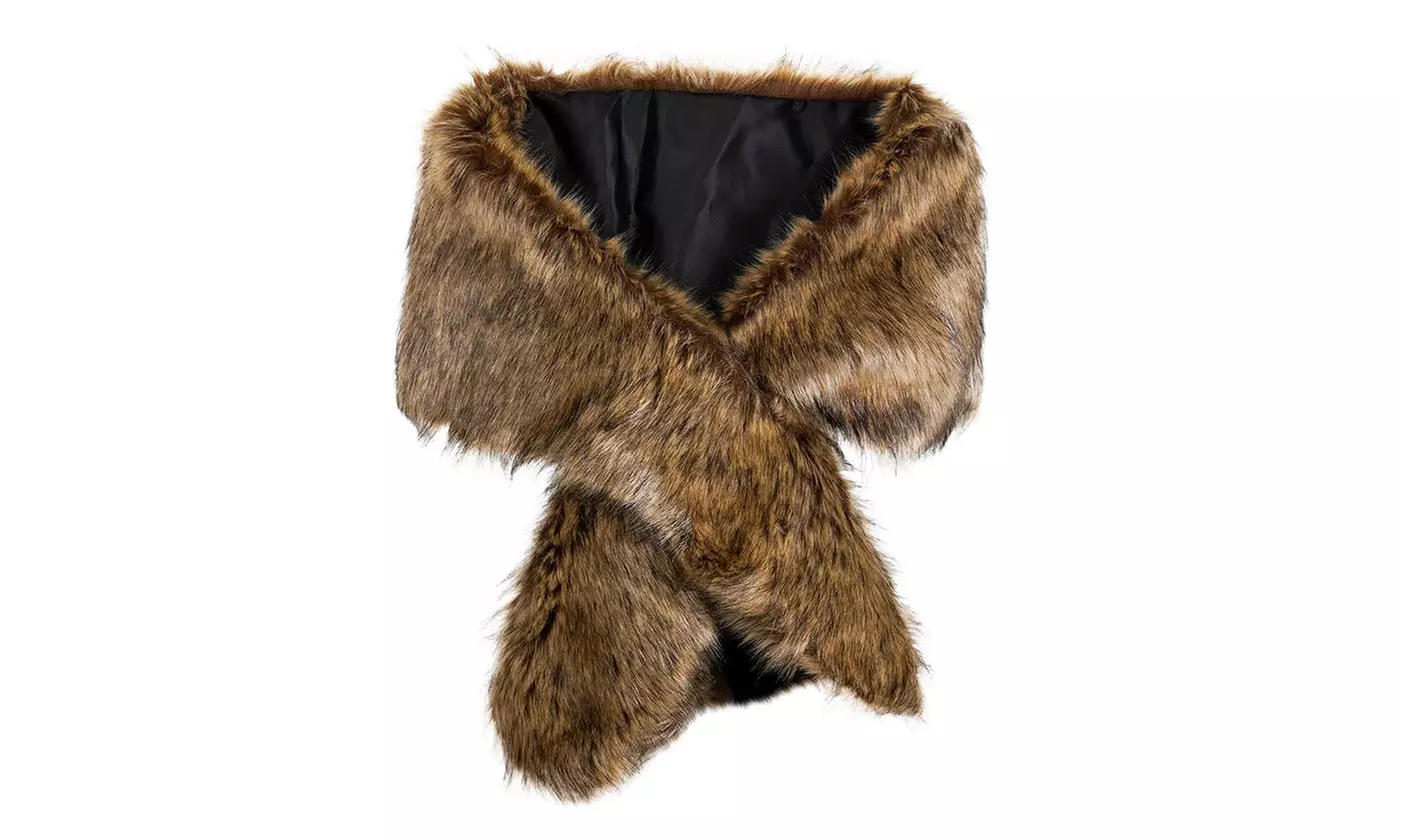 Womens Faux Fur Collar Shawl Faux Fur Scarf Wrap Evening Cape for Winter Coat