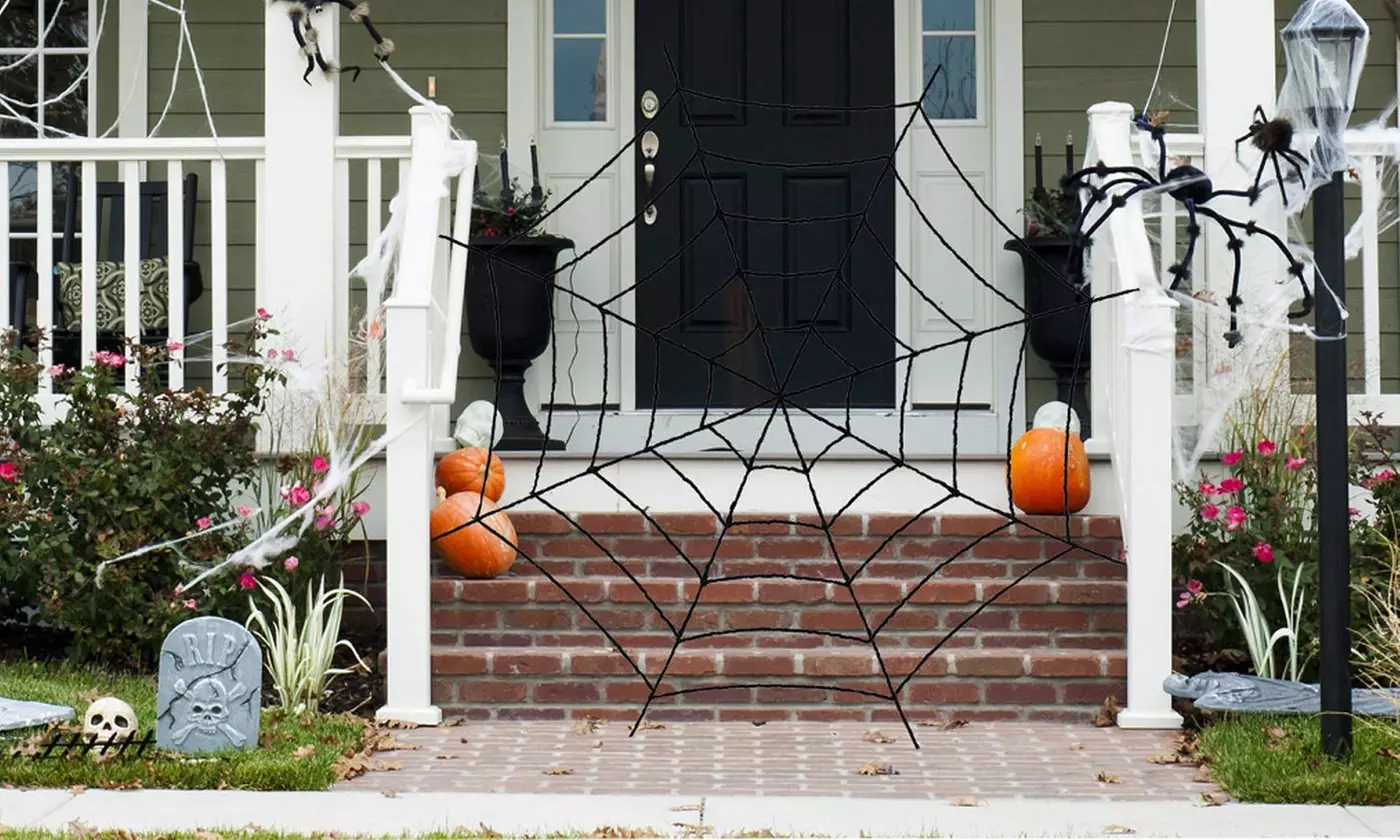 Large Fake Spider Web with Giant Hairy Spider Props Scary Halloween Decor