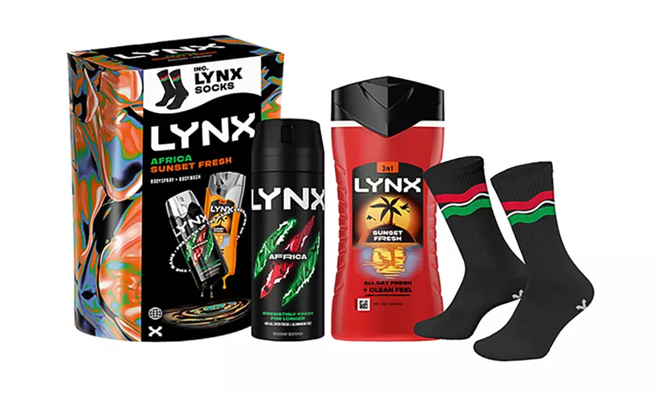Lynx Africa Spray and Sunset Wash Gift Set with Socks
