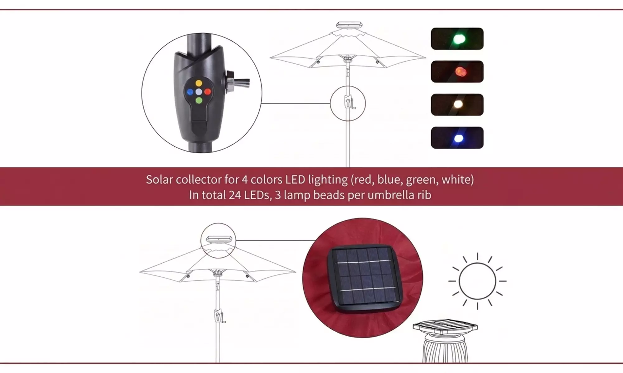 Outsunny Solar LED Tilt Parasol Umbrella