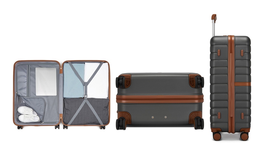 Image 29: KONO Stylish Stripe Design Suitcase with Spinner Wheels