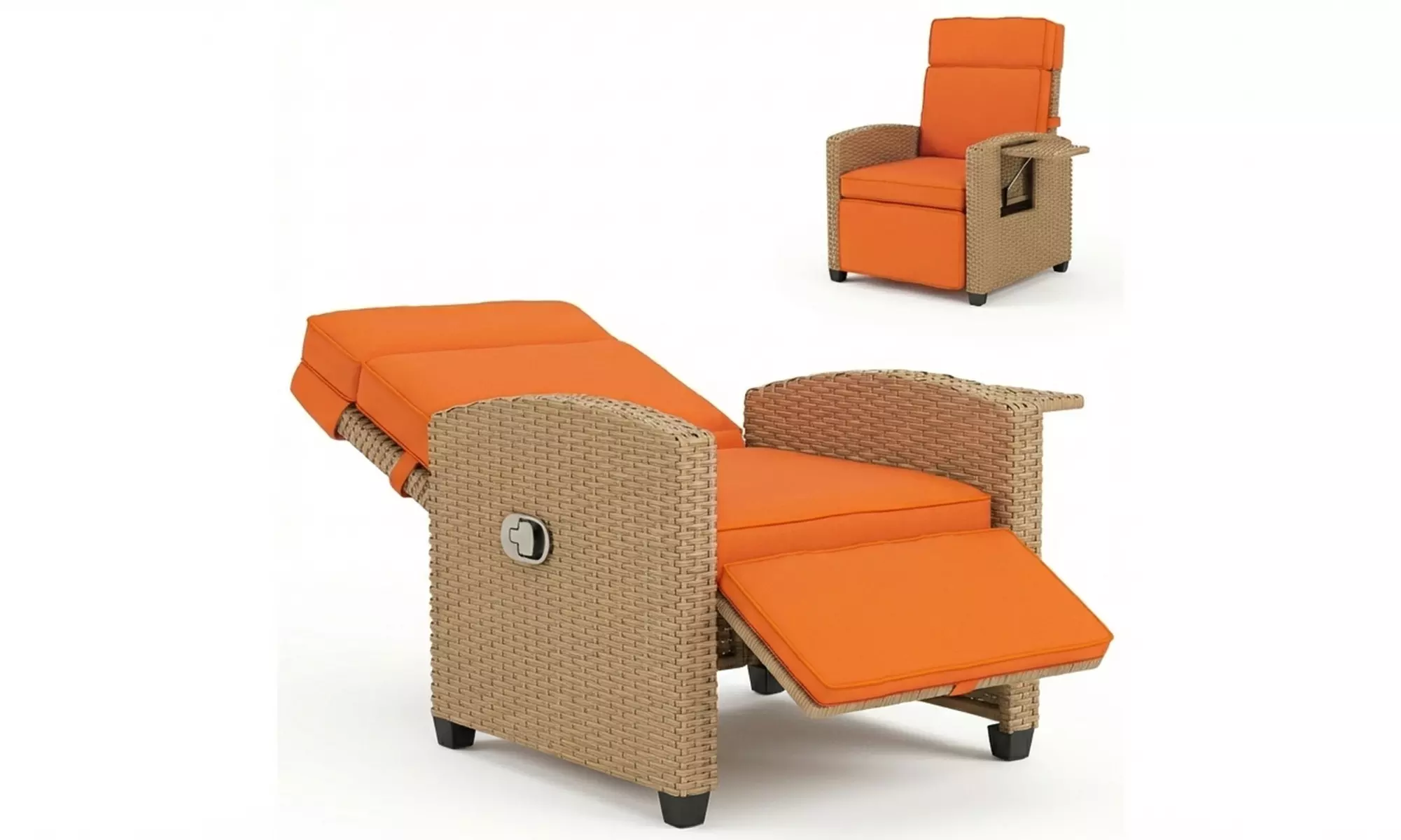 Outsunny Rattan-Effect Recliner Chair with Footrest and Side Tray