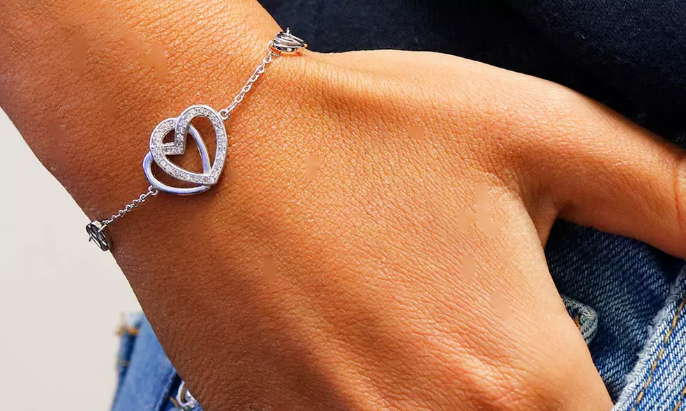 Interlock Crystal Heart Station Bracelet Made With Crystals From Swarovski