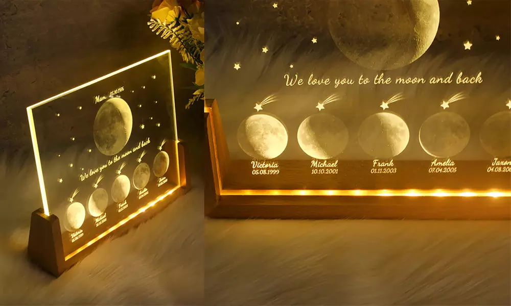 Personalisiertes LED-Kristall-Nachtlicht auf Holzsockel