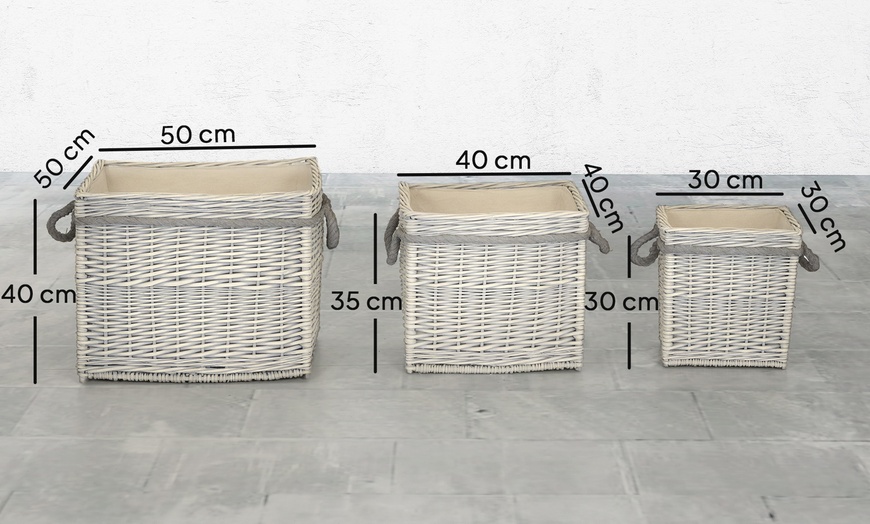 Image 6: Outsunny Set of 3 Wicker Log Basket with Liner and Rope Handles