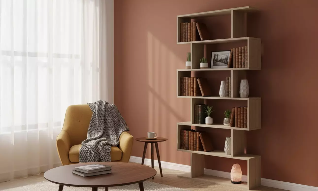 Libreria da terra con mensole zig-zag