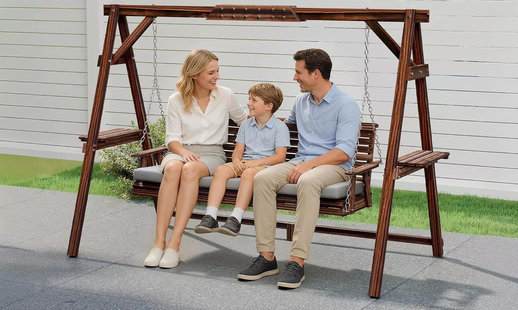 Outsunny 3-Seater Garden Swing Chair; Metal or Wooden Frame