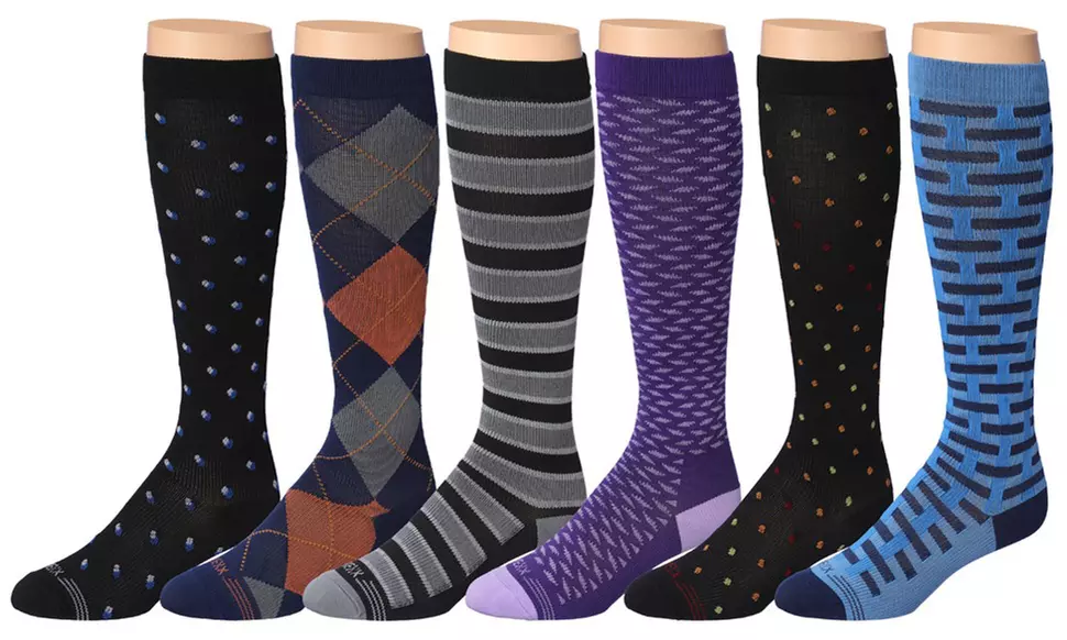 6-Pack Rexx Men's Knee-High Patterned Compression Socks