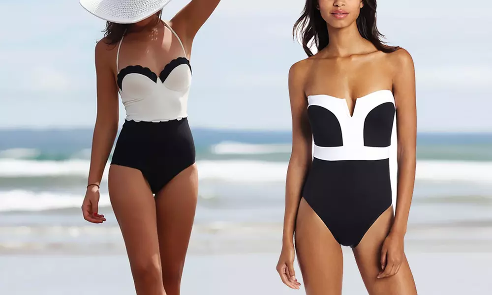 Maillot de bain 1 pièce Noir & Blanc - Primary Image