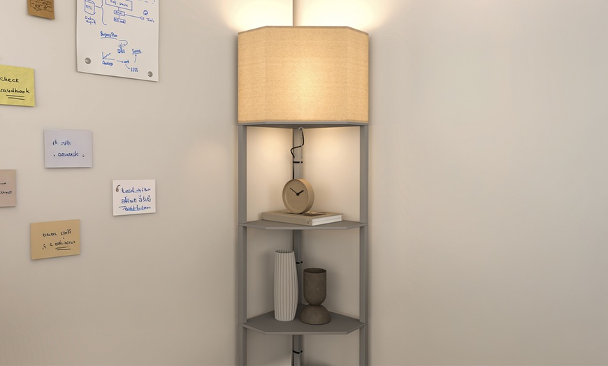 Image 11: HOMCOM Corner Floor Lamp with Shelves