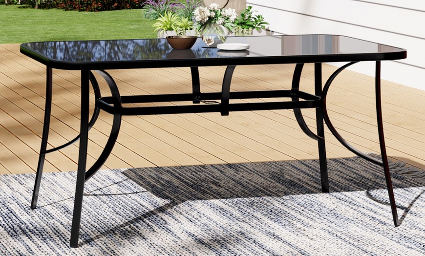 Image 27: Black Tempered Glass Coffee Table with Umbrella Hole 