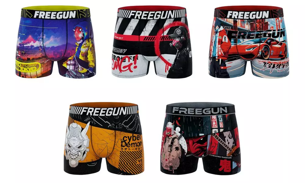 Lots de 5 boxers en microfibre divers univers FREEGUN pour homme