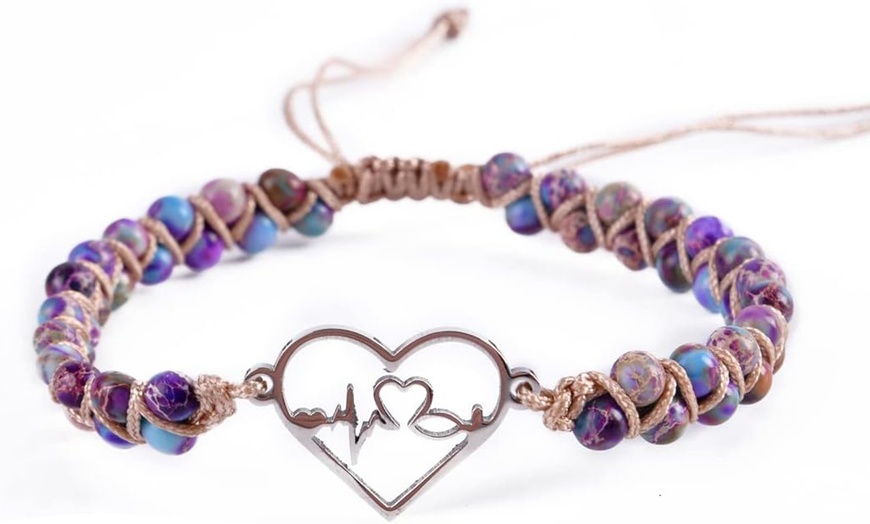 Image 7: 1x oder 2x Jaspis-Edelstein-Armband mit Herz-Anhänger