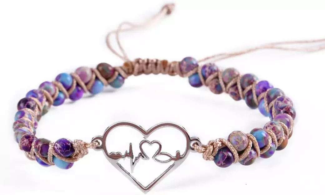 1x oder 2x Jaspis-Edelstein-Armband mit Herz-Anhänger