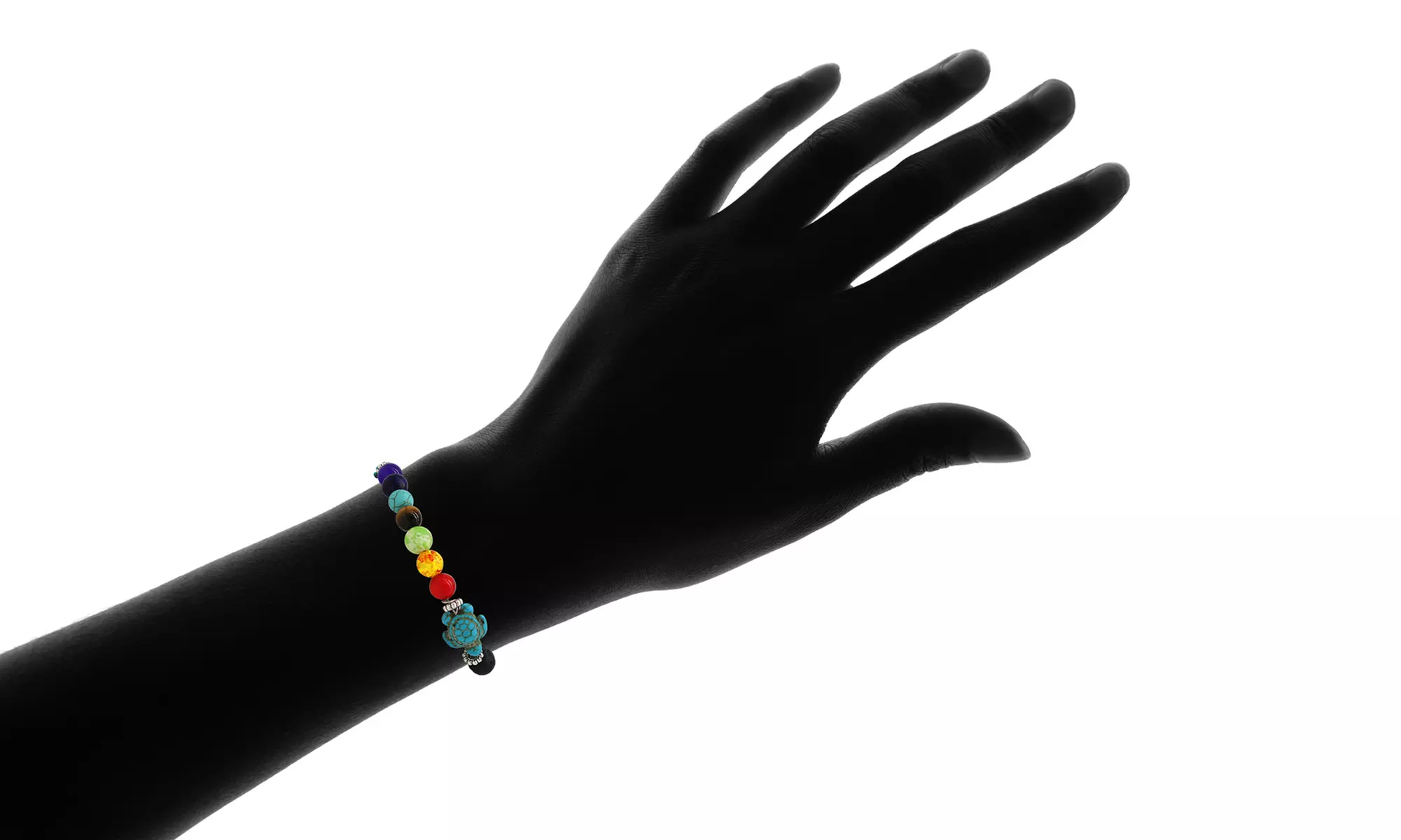 7 Chakra Healing Natural Bead Bracelet with Turtle Charm