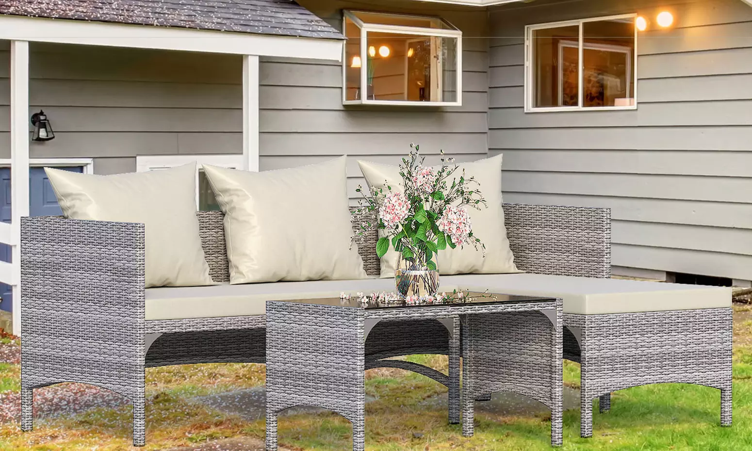 Three Piece Outdoor Furniture Set With Table
