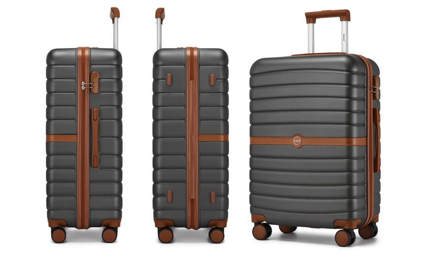 Image 4: Set de viaje gris y marrón con maleta rígida, bolsa de mano y neceser