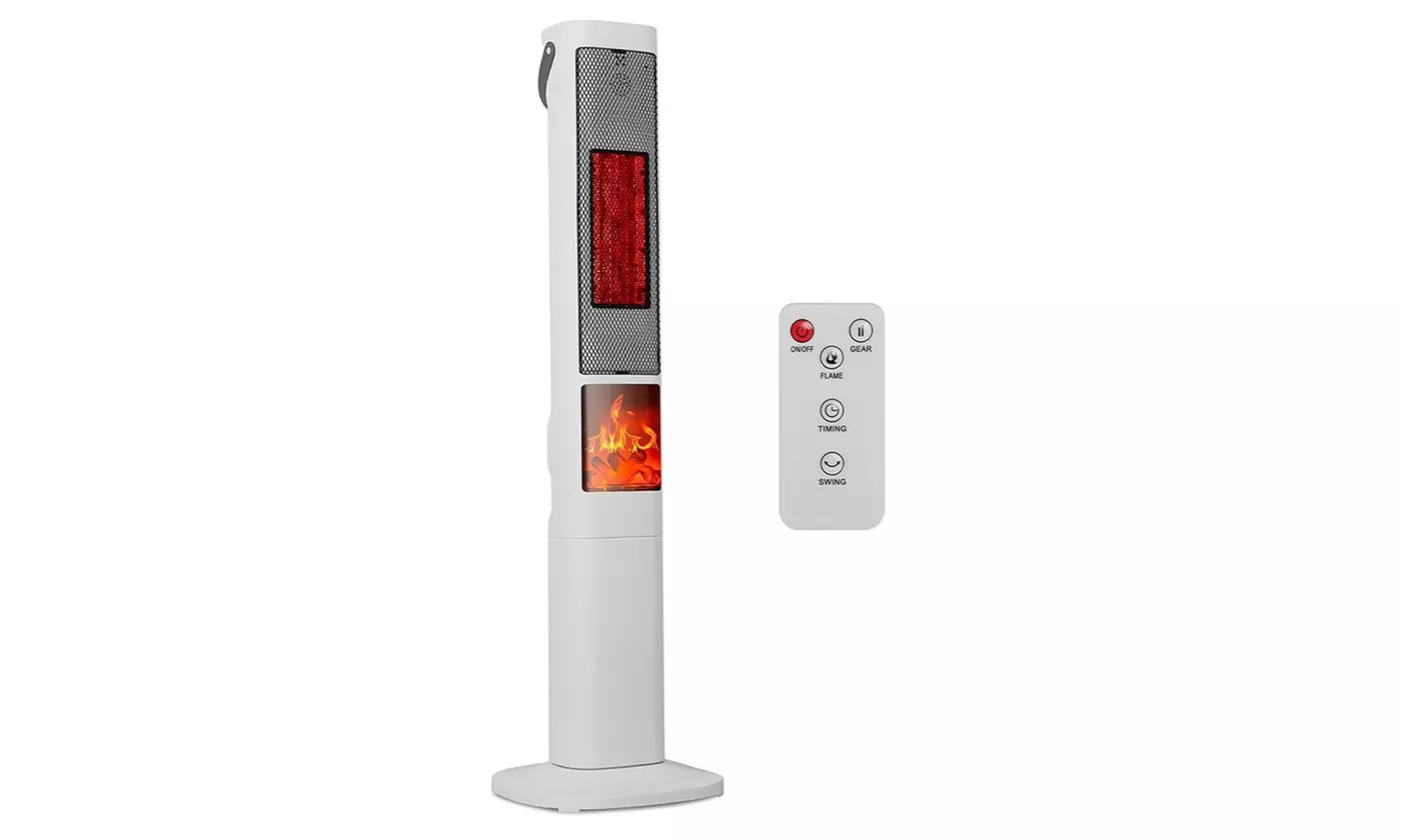 iMounTEK 1500W Oscillating Ceramic Tower Space Heater with 3D Flame & 3 Modes