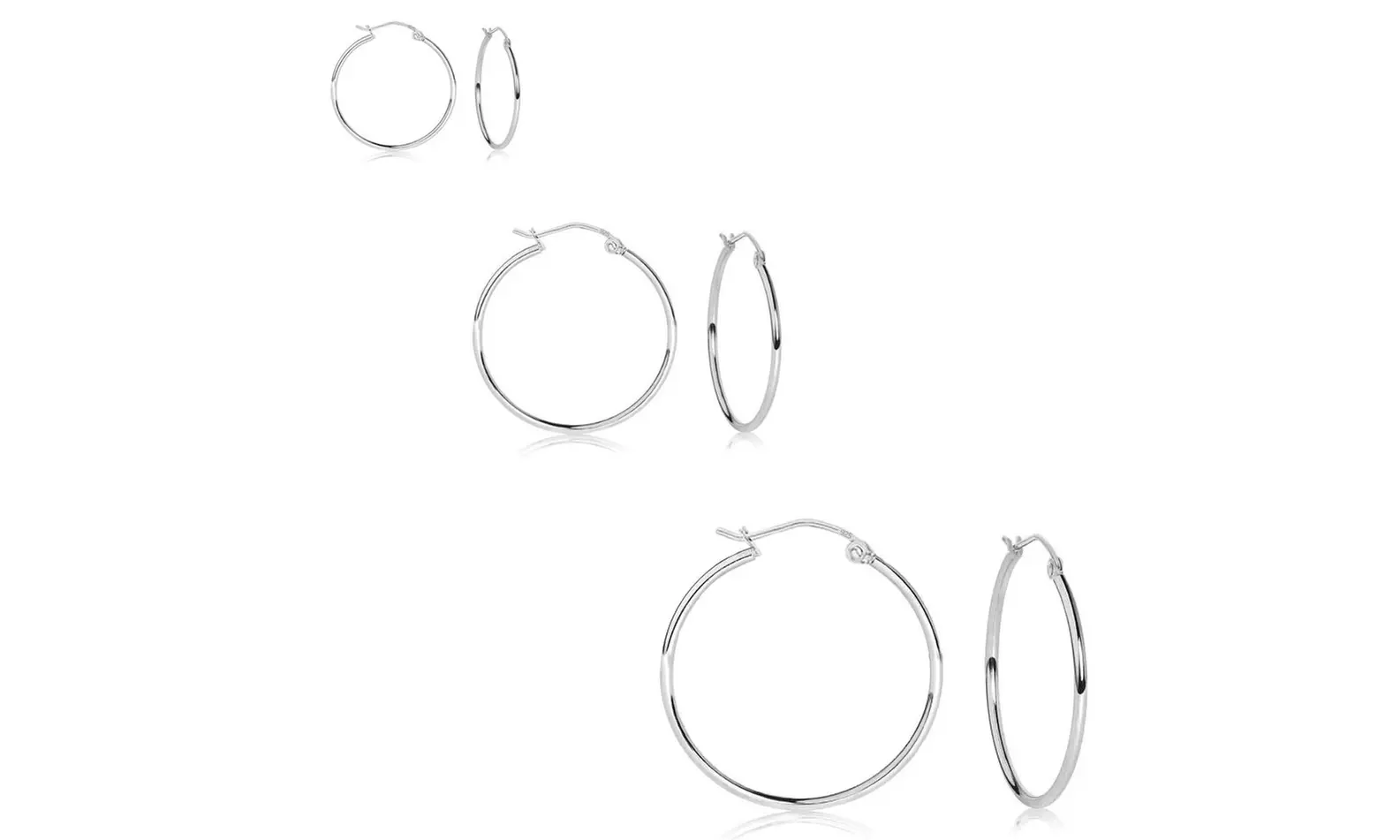Women's Set of 3 Sterling Silver 15mm , 25mm and 35mm Classic Hoop Earrings