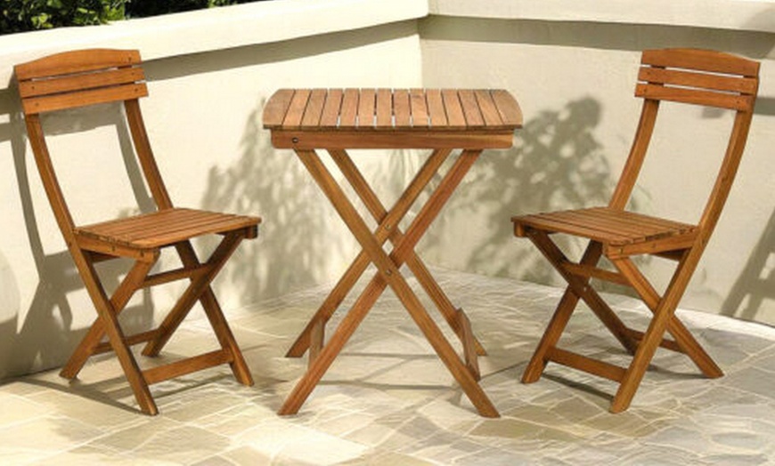 Image 1: 3-Piece Acacia Wood Folding Garden Bistro Set
