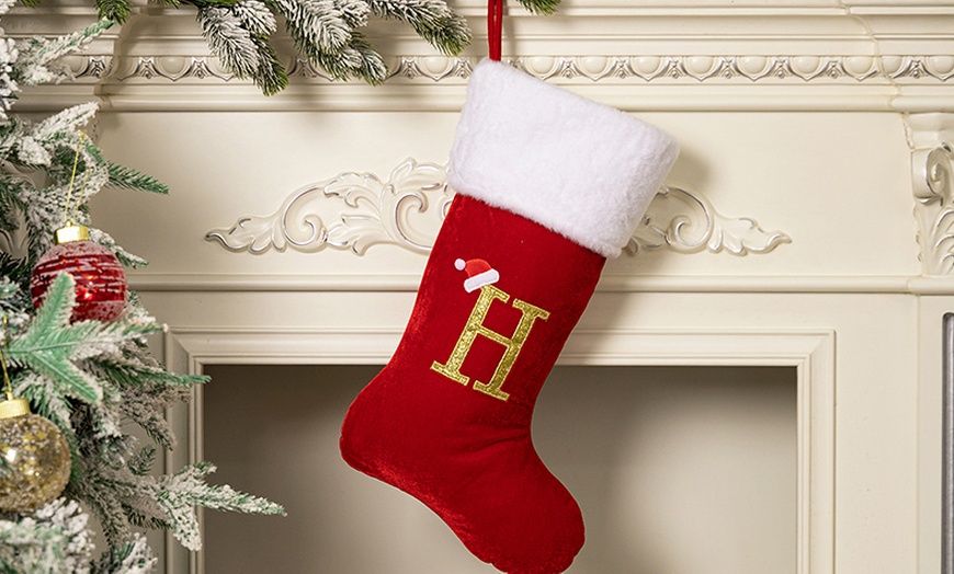 Image 4: Red Flannel Christmas Stocking with Letter Design