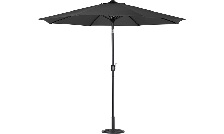 Image 32: Large 3m Black Rotating Outdoor Parasol with Multiple Base Styles