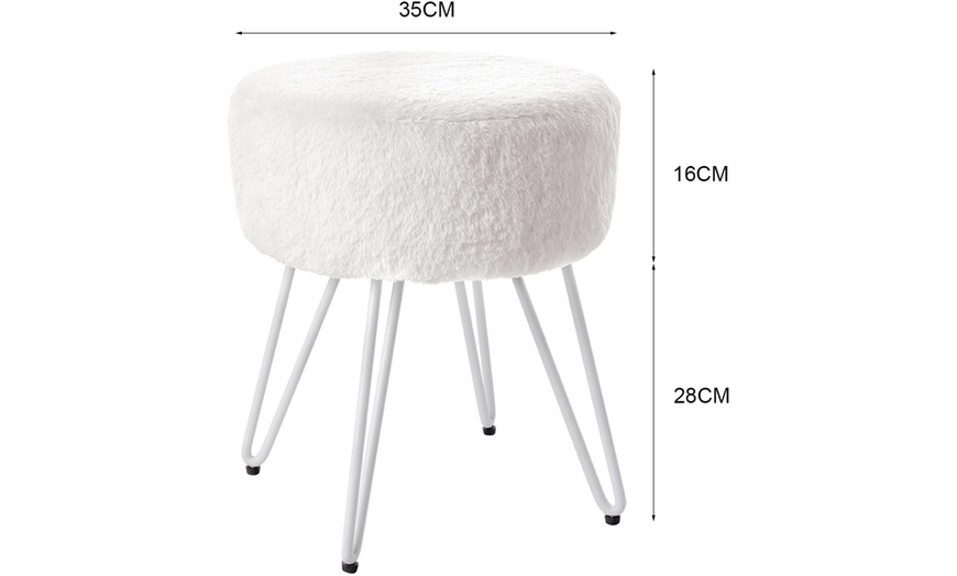Image 6: Round Plush Vanity Stool with Metal Legs