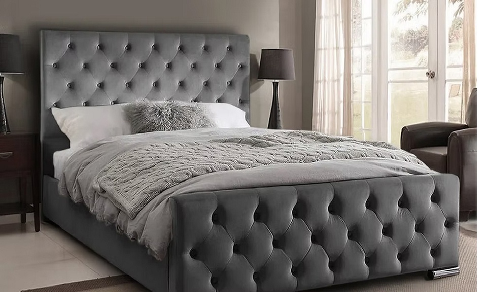 Oasis Diamante or Button Plush Bed Frame with Sprung Memory Foam Mattress