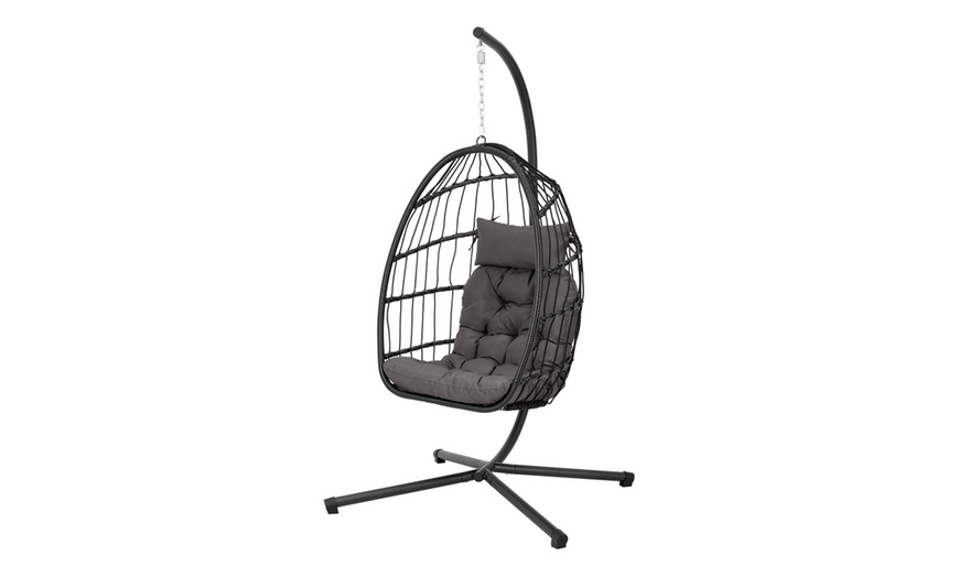 Image 44: Outdoor Cosy Rattan-Effect Hanging Egg Chair with Cushion