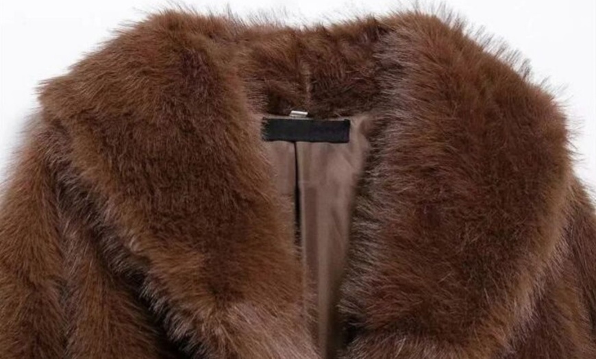 Image 3: Faux Fur Zip-Up Jacket in Chocolate Brown