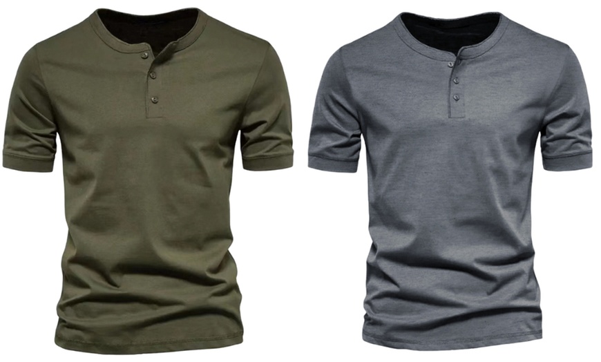 Image 12: T-shirt Henley décontracté à manches courtes pour hommes