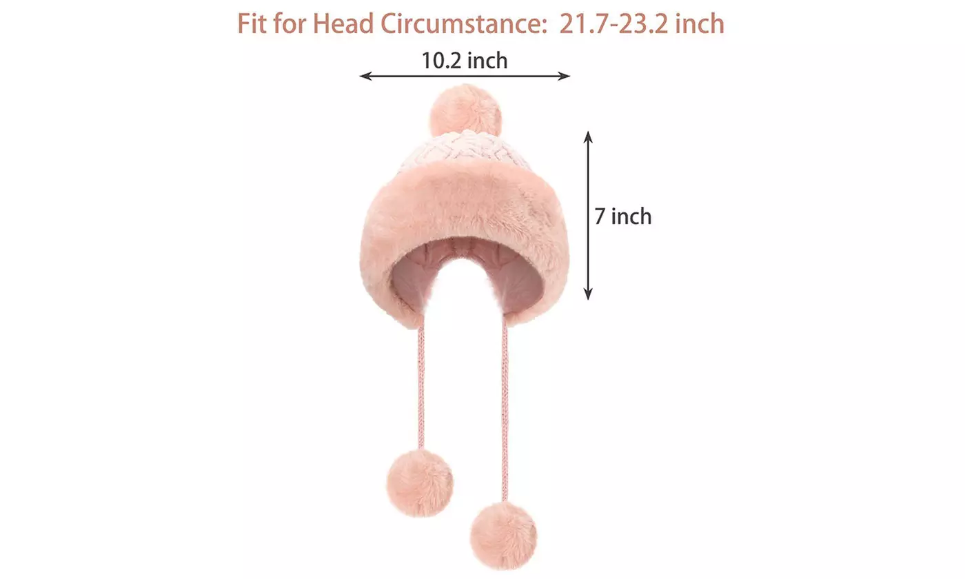 Women Winter Warm Faux Fur Knit Pom Pom Hat Beanie Bobble Ski Fleece Lined