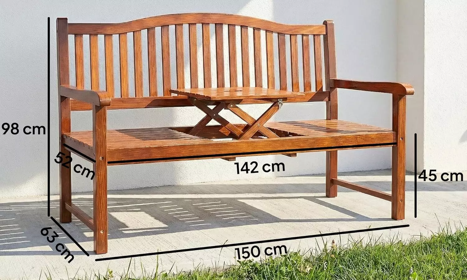 Outsunny Convertible Garden Bench Seat with Liftable Table and Cover