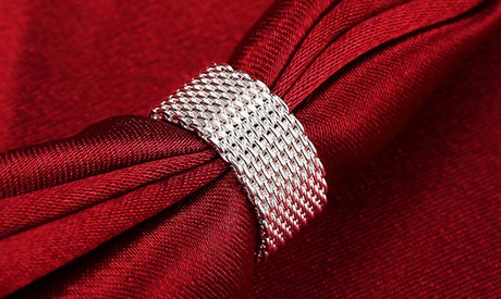 925 Sterling Silver Woven Mesh Ring 6 Sterling Silver