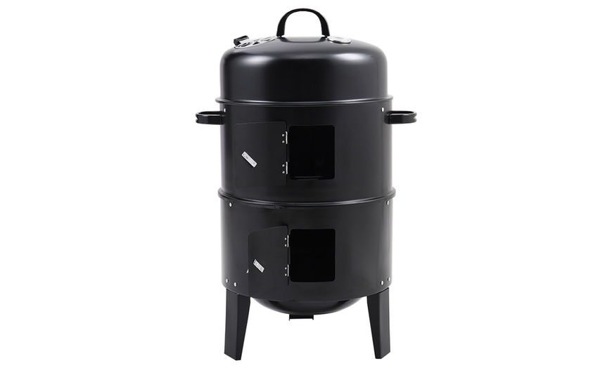 Image 2: Portable Cylindrical Double-Layer Charcoal BBQ Grill