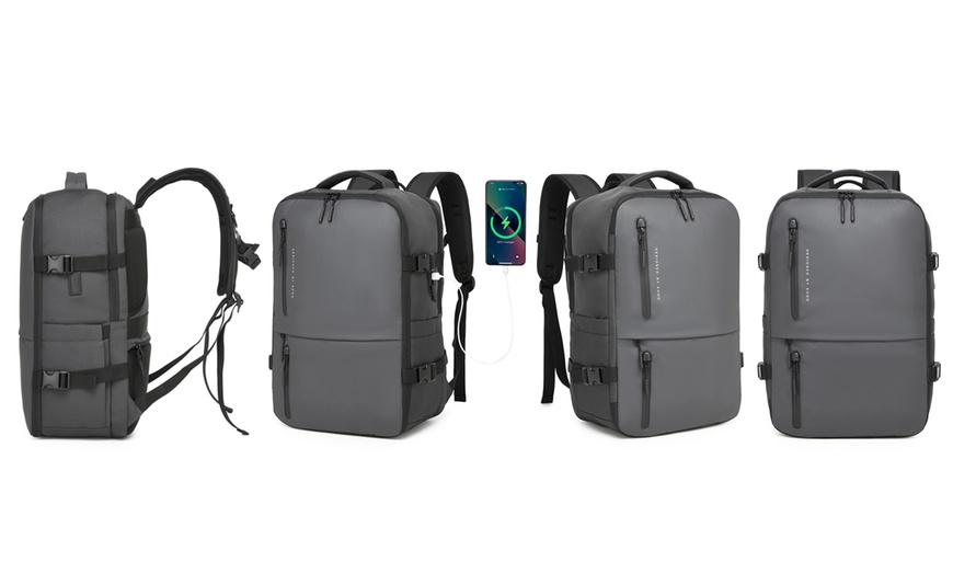 Image 17: KONO PVC Coated Water-Resistant Backpack Travel Business Laptop Bag