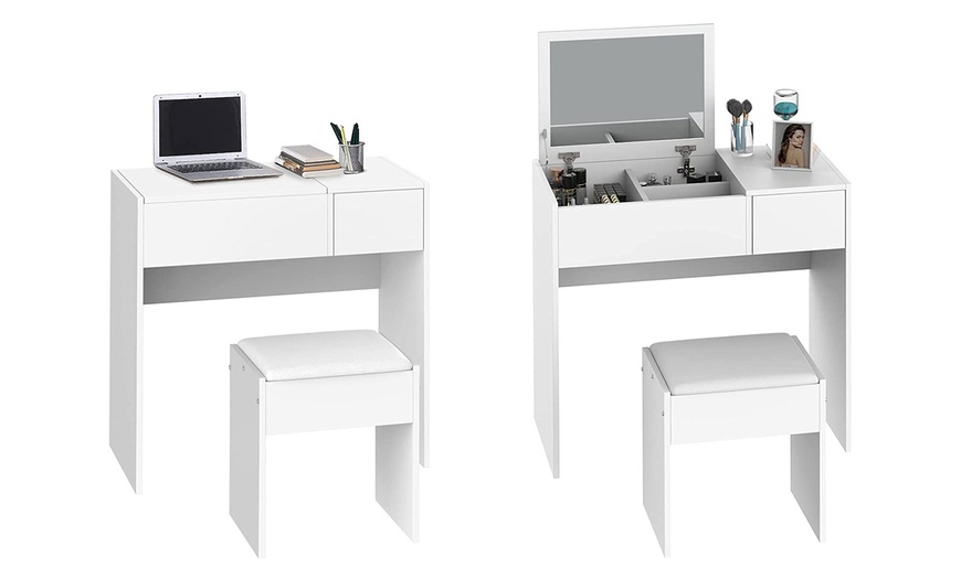 Image 1: HomCom Makeup Desk with Flip-Up Mirror and Hidden Storage