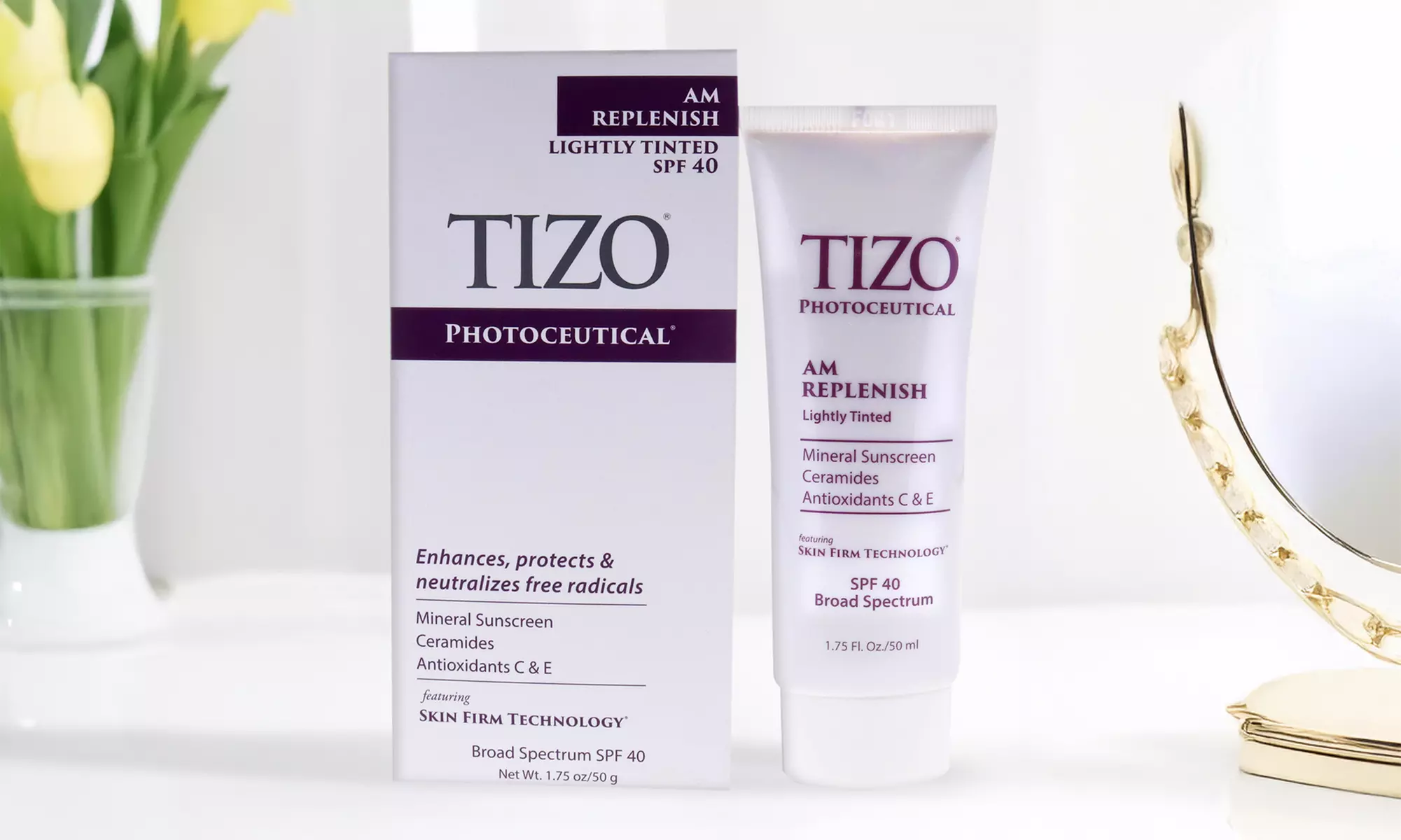 Tizo Photoceutical AM Replenish SPF 40 - Lightly Tinted for Unisex 1.75 oz