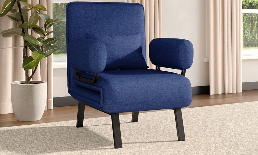 Image 2: Convertible Linen Sofa Bed with Pillow and Storage Pocket